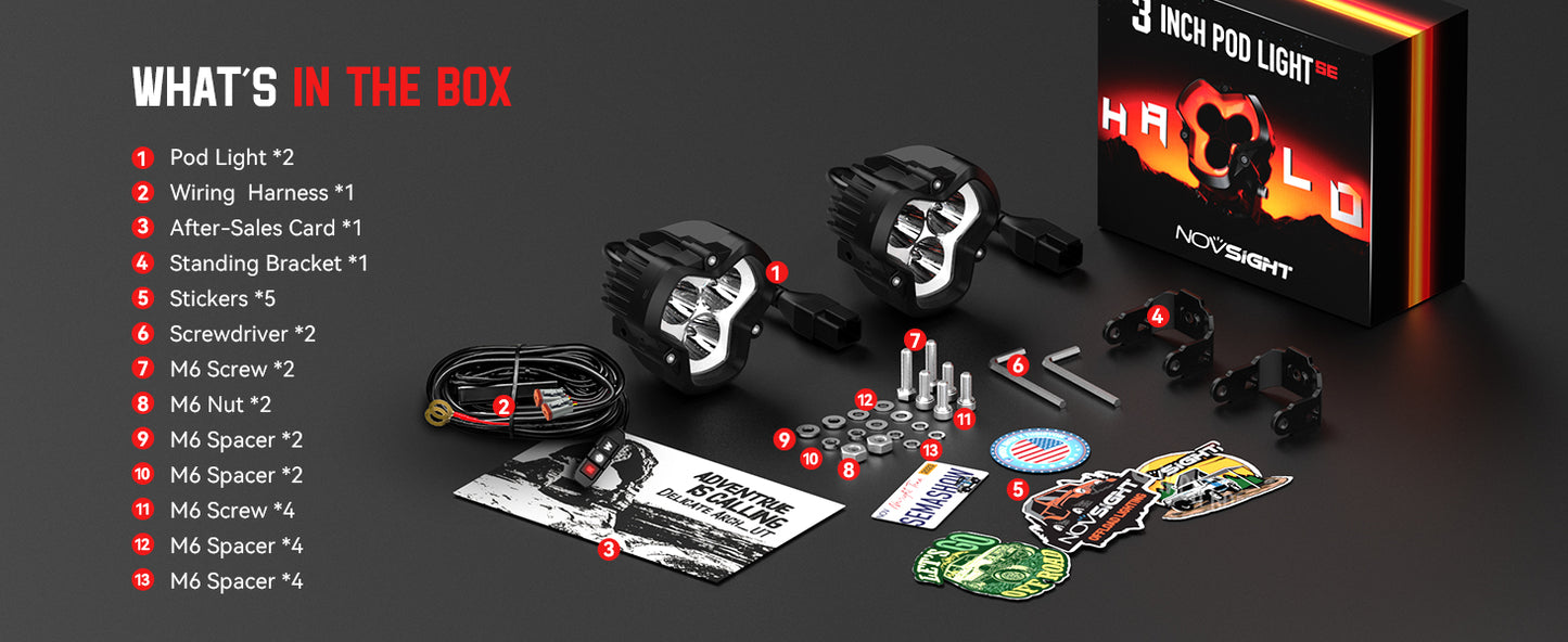 HALO SE Series 3-inch LED Pod Lights with Red and White DRL