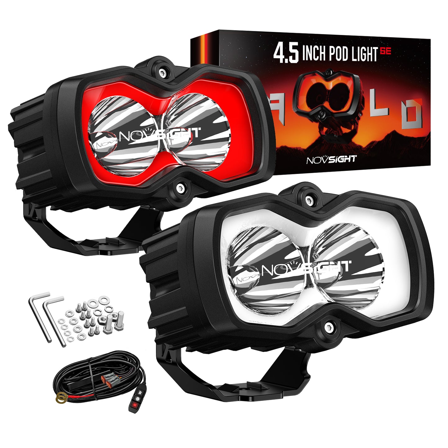HALO SE Series 4.5-inch LED Pod Lights with Red and White DRL