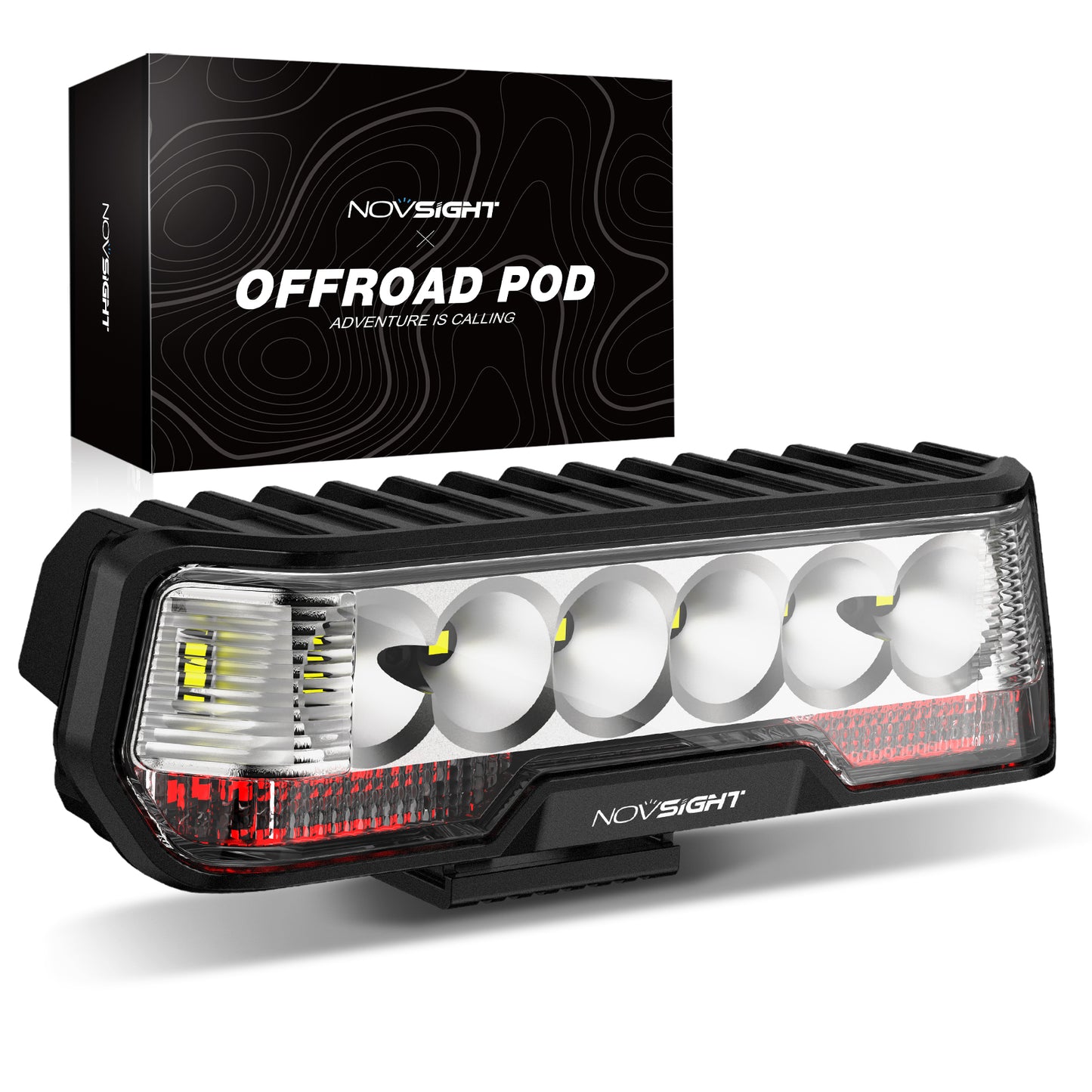 6 Inch LED Integrated Reverse and Brake Light Bar Flood Beam Red White