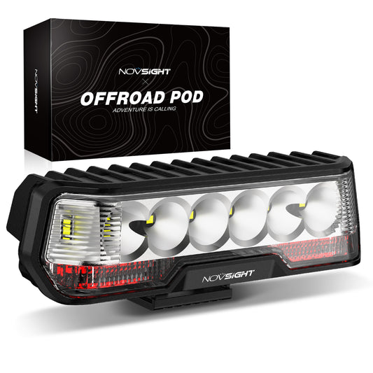 6 Inch LED Integrated Reverse and Brake Light Bar Flood Beam Red White