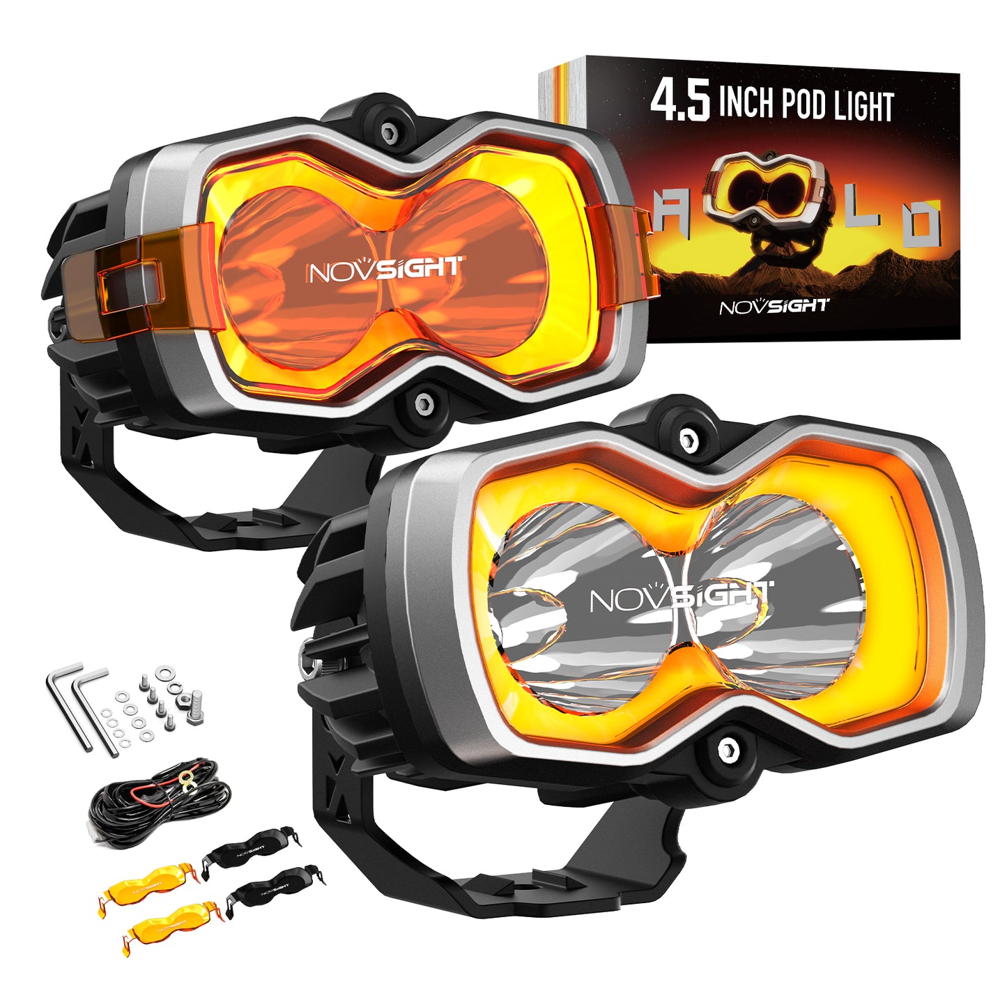 Novsight HALO Pro Series 4.5" LED Pod Lights with Dynamic DRL Modes - Flood Beam