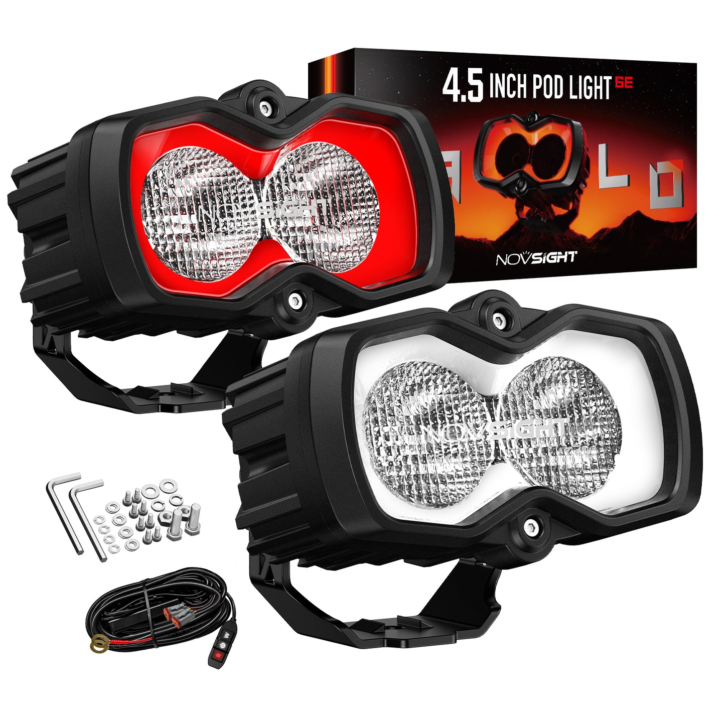 HALO SE Series 4.5-inch LED Pod Lights with Red and White DRL