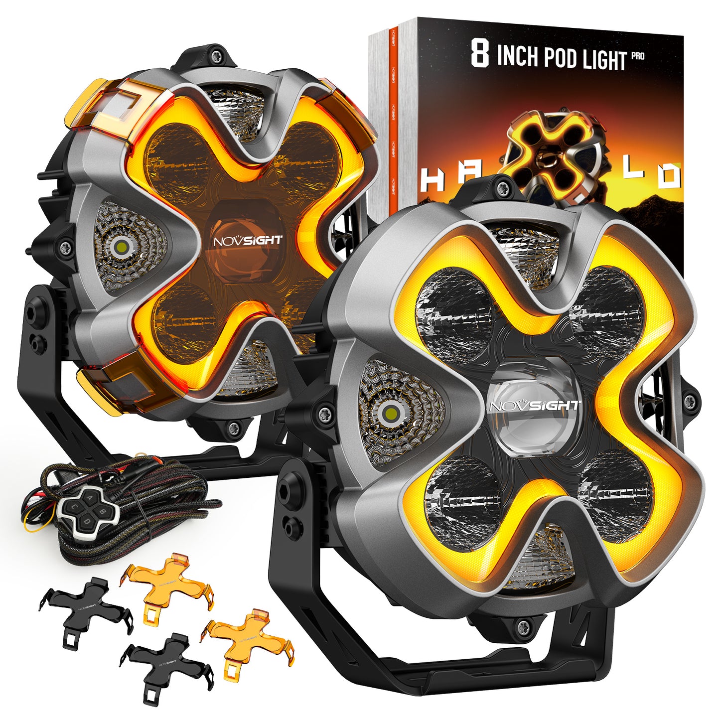 NOVSIGHT HALO Pro Series 8" LED Pod Lights | 220W (PCS) | Dual Color DRL | Superior Off-Road Visibility | Pre Sale