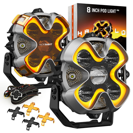 NOVSIGHT HALO Pro Series 8" LED Pod Lights | 220W (PCS) | Dual Color DRL | Superior Off-Road Visibility | Pre Sale