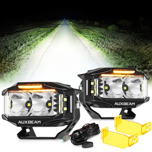 Auxbeam V-MAX 4" 72W Spot Beam Side Shooter LED Rectangular Pod Lights with Amber DRL (Pair)