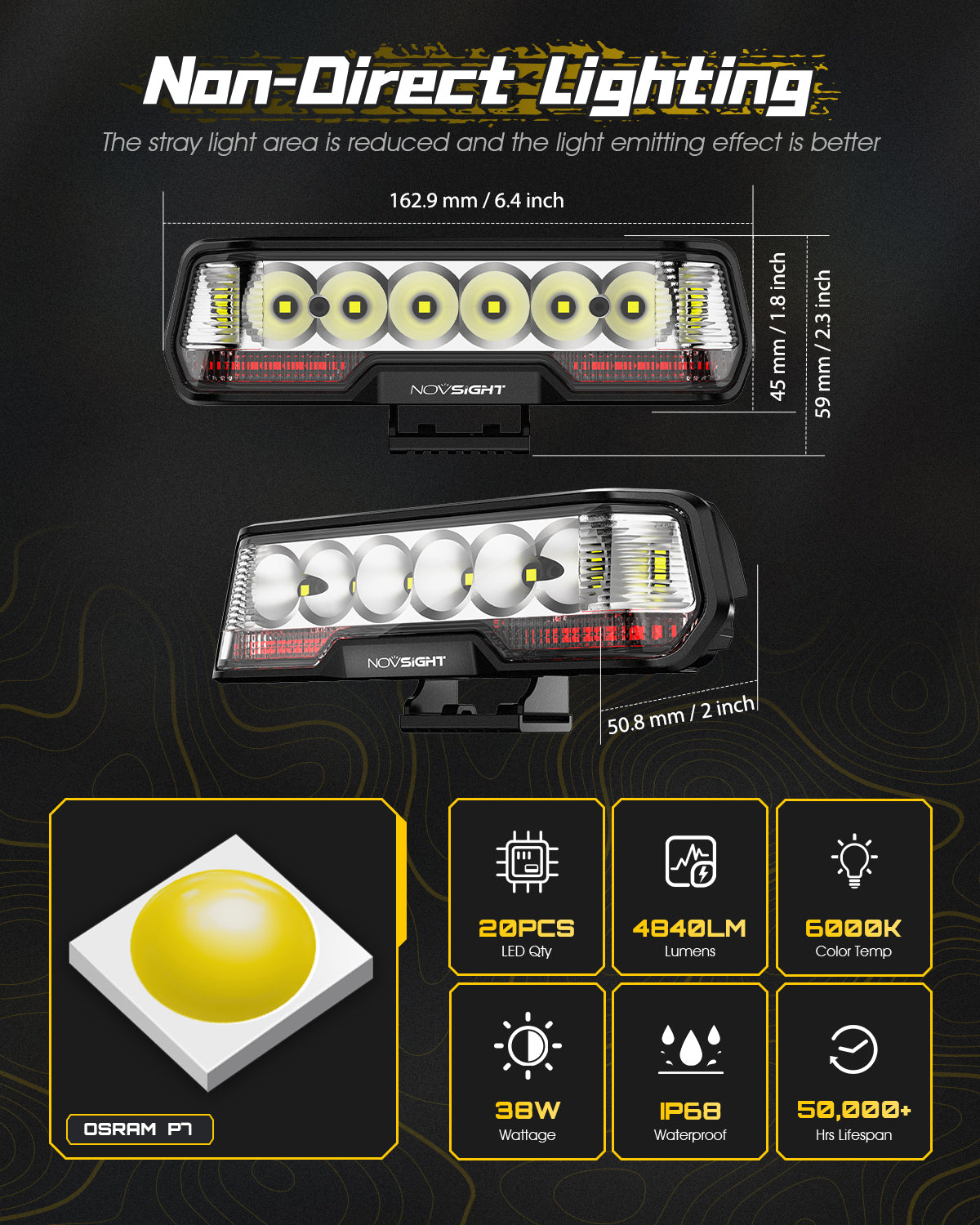 6 Inch LED Integrated Reverse and Brake Light Bar Flood Beam Red White