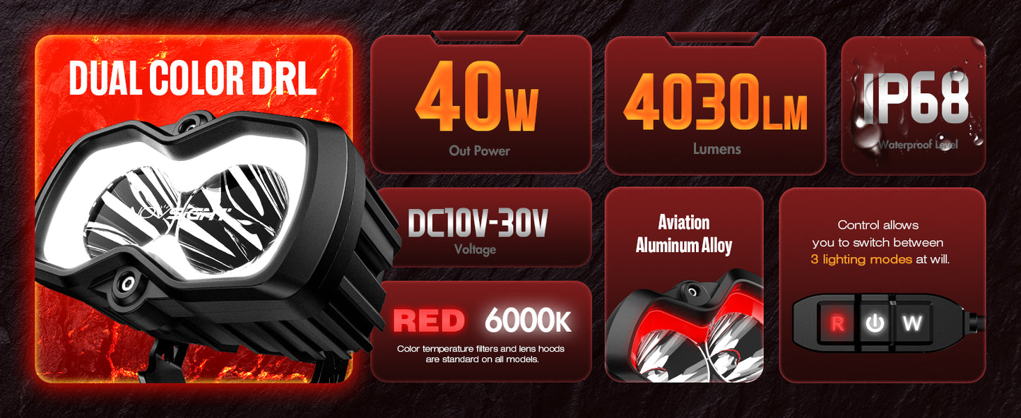 HALO SE Series 4.5-inch LED Pod Lights with Red and White DRL