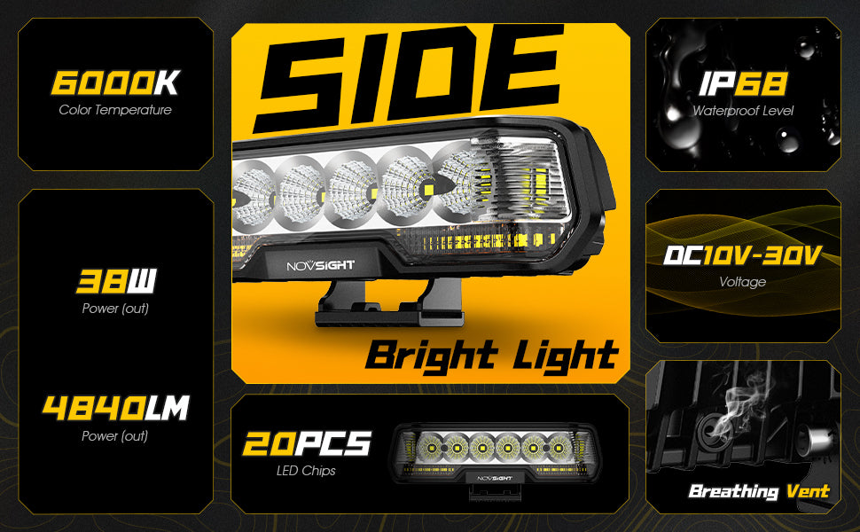 6 Inch LED Integrated Reverse and Brake Light Bar Flood Beam Yellow White