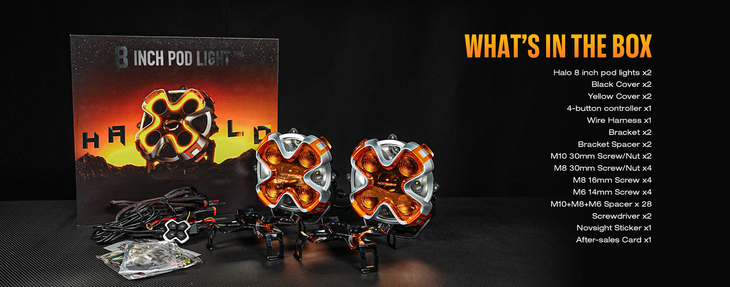 NOVSIGHT HALO Pro Series 8" LED Pod Lights | 220W (PCS) | Dual Color DRL | Superior Off-Road Visibility | Pre Sale