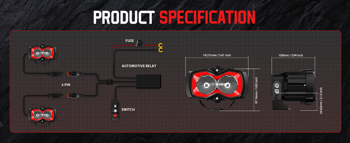 HALO SE Series 4.5-inch LED Pod Lights with Red and White DRL