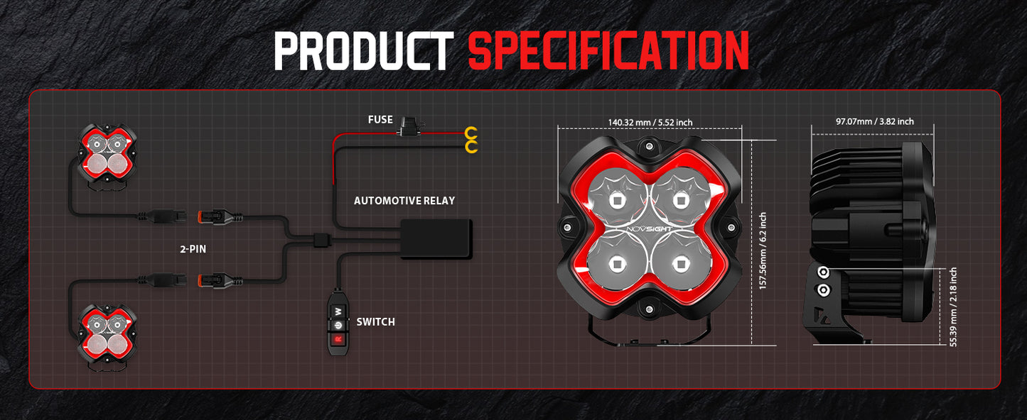 HALO SE Series 6-inch LED Pod Lights with Red and White DRL