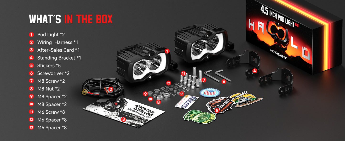 HALO SE Series 4.5-inch LED Pod Lights with Red and White DRL