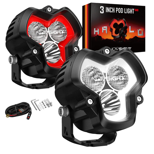 HALO SE Series 3-inch LED Pod Lights with Red and White DRL