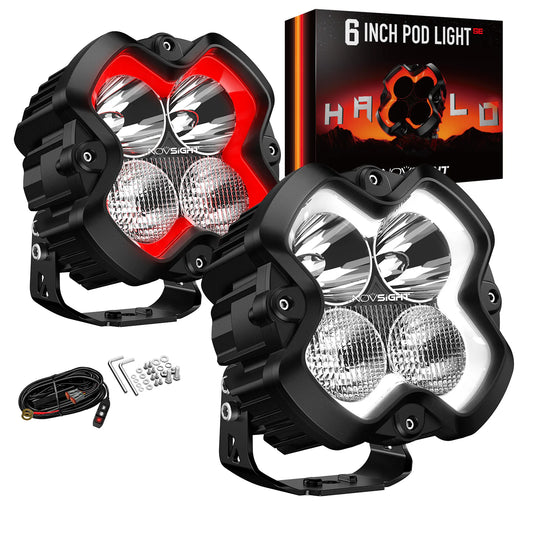 HALO SE Series 6-inch LED Pod Lights with Red and White DRL